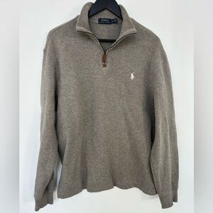 Polo Ralph Lauren Quarter Zip Pullover Sweater Mens Med Grey&Taupe 100% Cotton